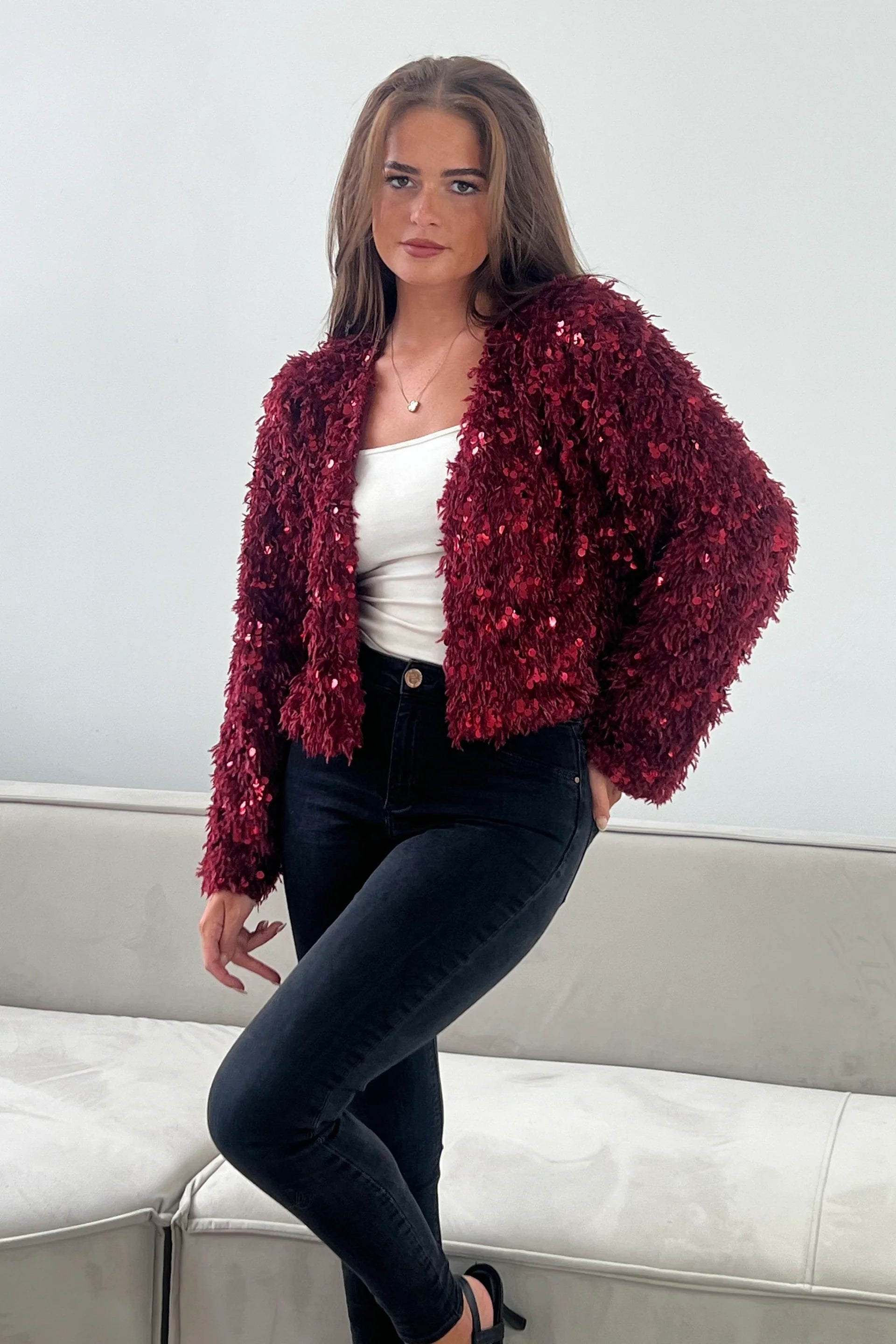 Lynn Wine Cropped Cardigan