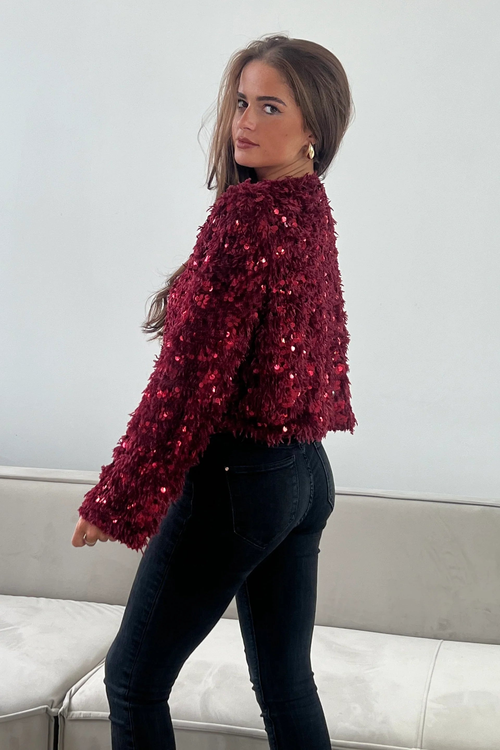 Lynn Wine Cropped Cardigan