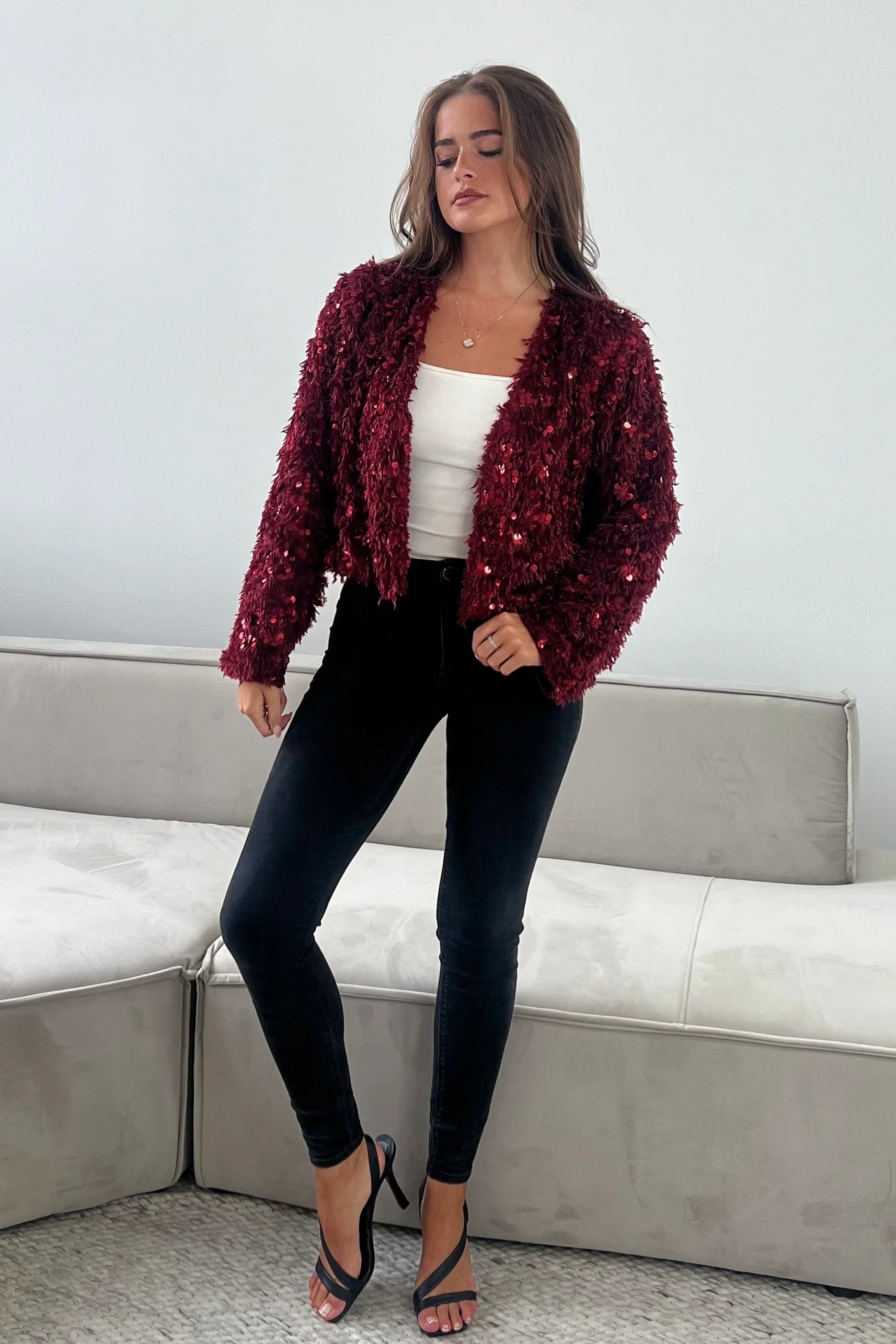 Lynn Wine Cropped Cardigan