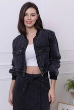 Load image into Gallery viewer, Black denim Bomber Jacket
